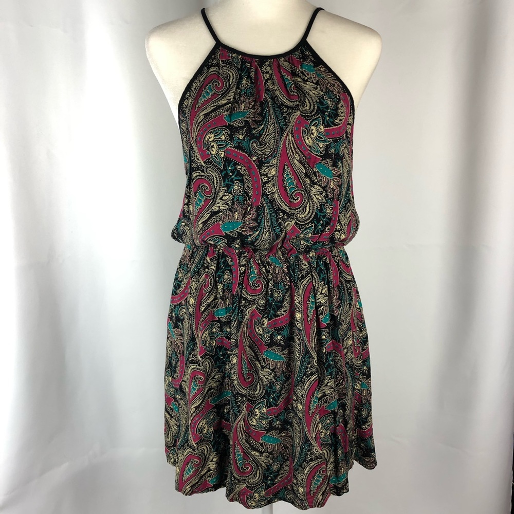 ✅ SOLD! Forever 21 Pink & Teal Paisley Print High Neck Dress - Size Medium - Picture 1 of 10